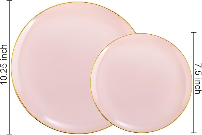 PULOTE 100PCS Pink Plastic Plates - Heavy Duty Pink and Gold Disposable for Party, Wedding, Easter, Include 50 Each (Dinner & Dessert) Plates