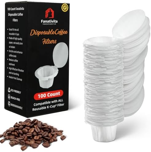 Fanativita 100ct Disposable K Cup Coffee Filters with Genius Lid, White