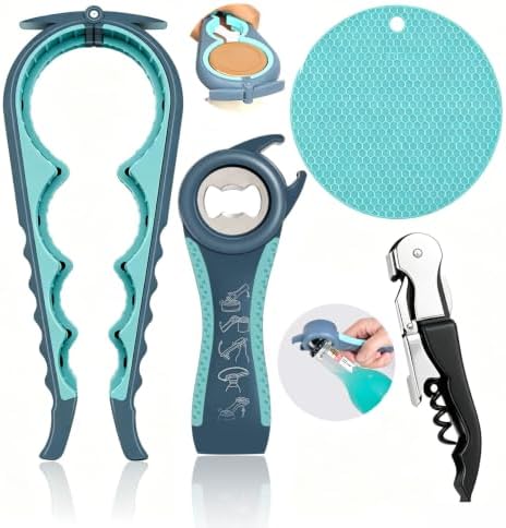 BoAn 5 in 1 Multi Function Jar & Bottle Opener Kit, Non-Slip Silicone Ergonomic Handle Labor Saving Lid Remover, Easy Twist Kitchen Tool for Seniors, Arthritis Sufferers, Weak Grip Hands & Kids