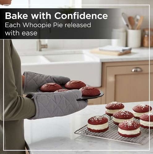 Wrenbury Jumbo Whoopie Pie Pan 4 Cup - Large Muffin Top Pan Heavy Gauge Shallow Carbon Steel Baking Tray for Burger Buns Yorkshire Pudding Cornbread - PFOA Free Nonstick