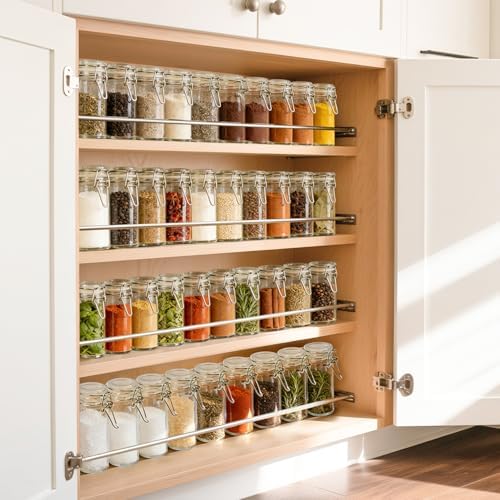 ComSaf Small Glass Spice Jars with Airtight Lids 4 oz 6 Pack with Labels