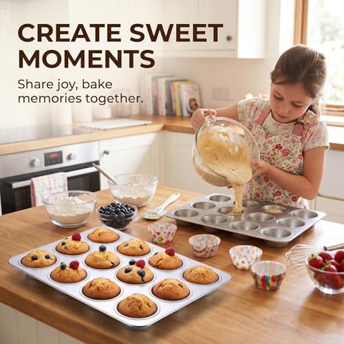 LIANYU 12 Cup Muffin Pan Tin for Baking, 4 Pack Stainless Steel Cupcake Pan