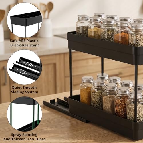 3 Pack Pull Out Spice Rack Organizer for Cabinet, Slide Out Spice Racks Organizer, Spice Cabinet Organizers, Cabinet Size Need:12'' Highx11'' Deepx5'' Wide,Each Tier Hold 10 Spice Jar- 2 Tier,3 Colors