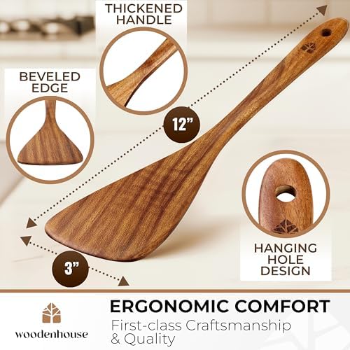 Wooden Spatula for Cooking, 12" Acacia Wood for Flipping & Frying