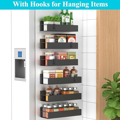 HuggieGems Metal Magnetic Spice Rack for Refrigerator Black, 6 Pack