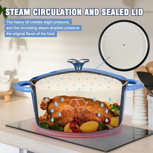 4.5 QT Enameled Cast Iron Dutch Oven with Self-Basting Lid, Heavy Duty Soup Pot for Tender Stews, Slow Cooking, Roasts & Bread Baking, Moisture-Locking, Smooth Easy-Clean Enamel Interior, Oven Safe 500°F