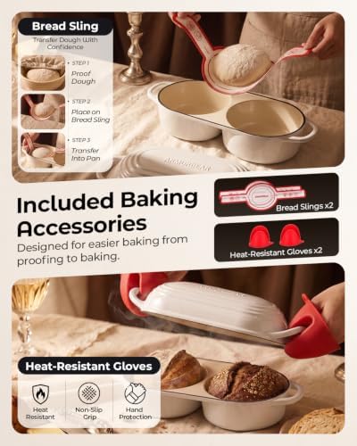 Mini Double Dutch Oven for Sourdough, Enameled Cast Iron Bread Pan, White