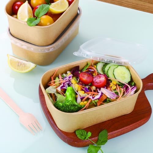 50 Sets 25oz Disposable Kraft Paper Bowls with Lids, Rectangle