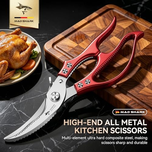 MAD SHARK Heavy Duty Poultry Shears,Spring Loaded Butterfly Meat Scissors