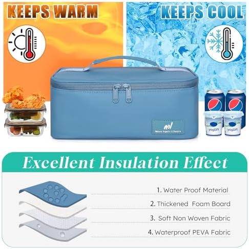 NOL Insulated Lunch Bag for Adults –Compact Cooler Lunch Box with Food-Grade Lining, Waterproof Lunch Bag for Work, Travel | Portable Thermal Meal Tote with Handle,Dusty blue