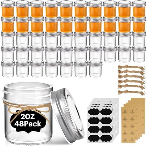 ComSaf 2 oz Mini Mason Jars Bulk Set, 48 Pack Glass Jars with Lids