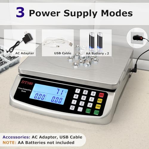 110lb/50kg Food Scale Digital Kitchen Scale with Tray Large LCD Display 304 Stainless Steel Commercial Price Computing Scale Counting Scale for Baking Cooking Meat Industry Counting Adapter Included