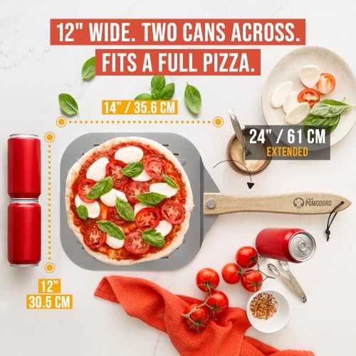 Chef Pomodoro Perforated Aluminum Pizza Peel 12x14 in Foldable Wood Handle