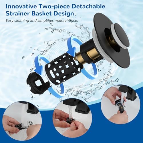 Hibbent 3 PCS Upgraded 3 in 1 Bathroom Sink Drain Strainer, Pop Up Stopper