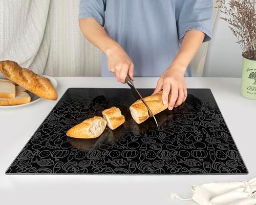 Kitchenville Glass Cutting Board 20”x16”: Tempered Glass Kitchen Counter Protector - Durable- Scratch-Resistant, Heat-Proof - Design 4 - Black Design