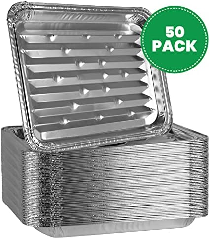 Plasticpro Aluminum Grill Pans, Broiler Pans, Grill Liners, Durable with Ribbed Bottom Surface for BBQ, Grill, Texture Disposable, (50)