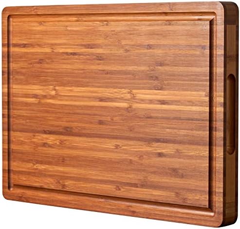 Allsum XL Cutting Board for Kitchen, 20x15" Extra Large, 1" Thick Bamboo Wood Butcher Chopping Block, Cheese Board, Durable Reversible with Juice Grooves and Handles