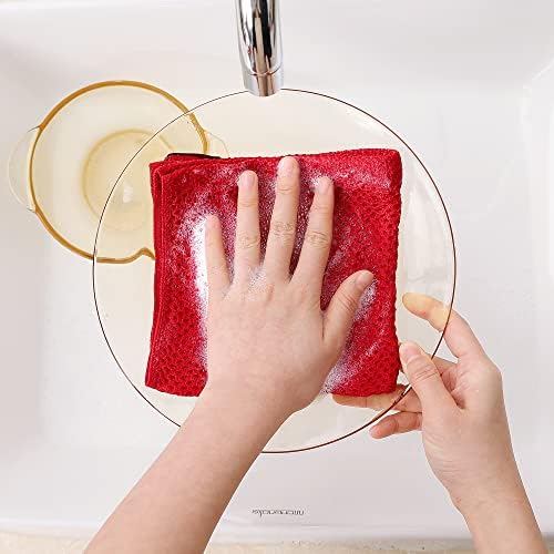 Homaxy 100% Cotton Waffle Weave Kitchen Dish Cloths 6-Pack, Red