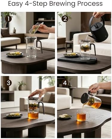 ZENS Magic Teapot with Infuser and Magnetic Lid for Loose Leaf Tea, 28oz