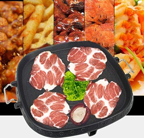 Korean Style Square Grill Pan with Maifan Coated Surface,Non-stick Smokeless Barbecue Stovetop Plate for Indoor Outdoor BBQ