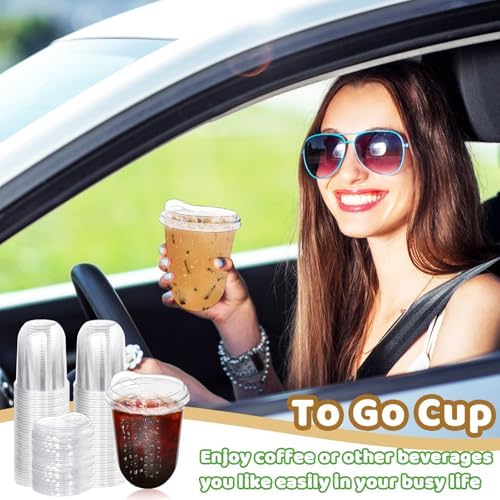 50 Pack 16 oz Clear Plastic Iced Coffee Cups with Strawless Sip Lids