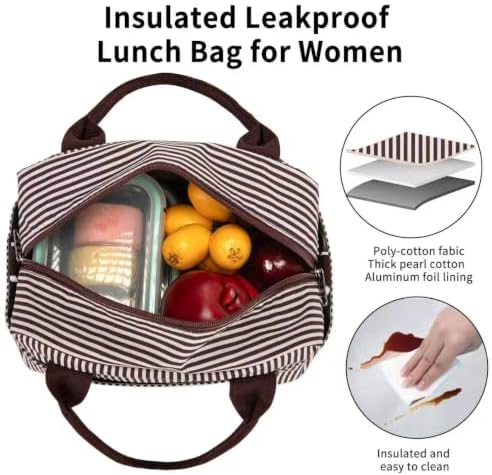 Lunch Bag Women Lunch Box for Women Adult Cute Insulated Lunch Bag Lager Cooler Lunch Tote Bags for Work Picnic (Coffee Stripes)