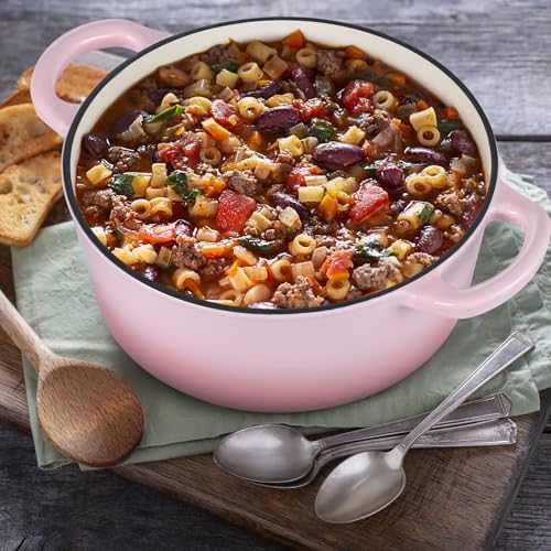 E-far 3 Qt Enameled Cast Iron Dutch Oven with Lid, Small Round Nonstick Dutch Oven Pot for Bread Baking Braising Stews Roasting Cooking, Heavy Duty, Induction & Oven Safe - Pink