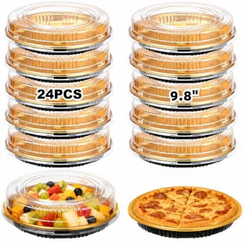 24 Pcs 9.8" Disposable Pie Containers with Clear Lids, 2.4" H