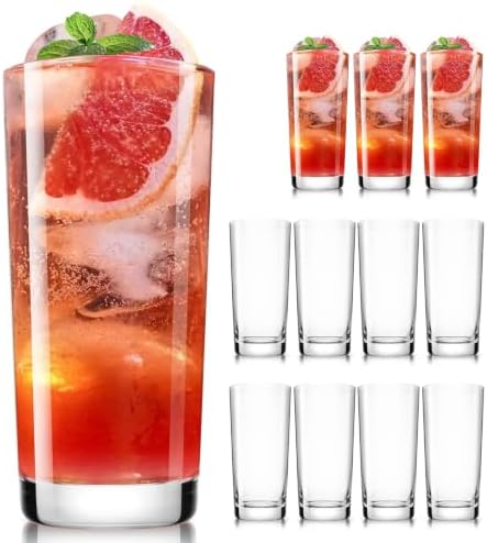 Drinking Water Glass Cups Set,Crystal Highball Glasses cups set of 12,16oz