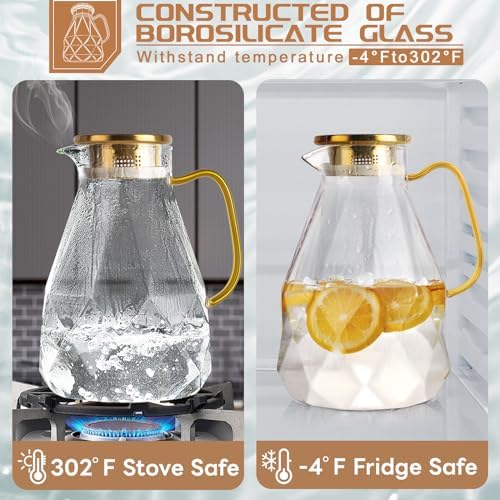 Glass Pitcher, 2.4Liter Water Pitcher With Lid