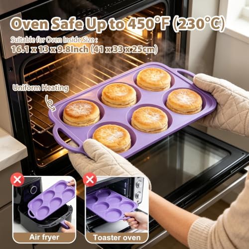 Purple Silicone Egg Molds Baking：2 Pack 4 Inch Egg Sandwich Mold with Frame