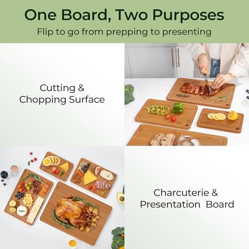 Keechee Wood Cutting Board 4-Pcs Carbonized Bamboo Set With Smooth Surface & Easy Storage For Busy Kitchens (4Pcs)
