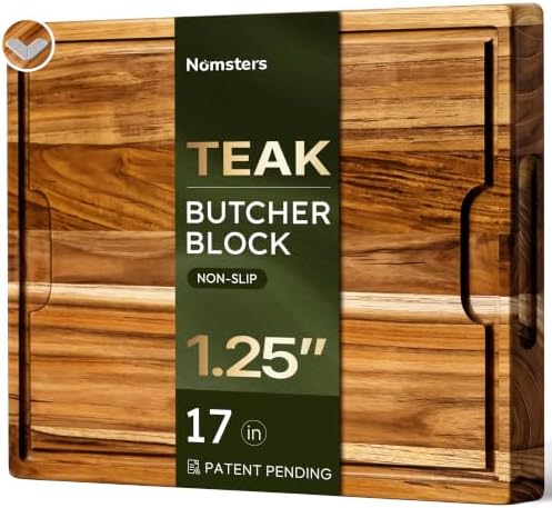17 x 12 in Teak Cutting Board, Butcher Block with Juice Groove