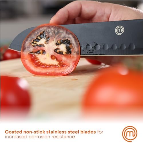 MasterChef Knife Set with Block, 7pc Kitchen Knives Set with Holder, Black