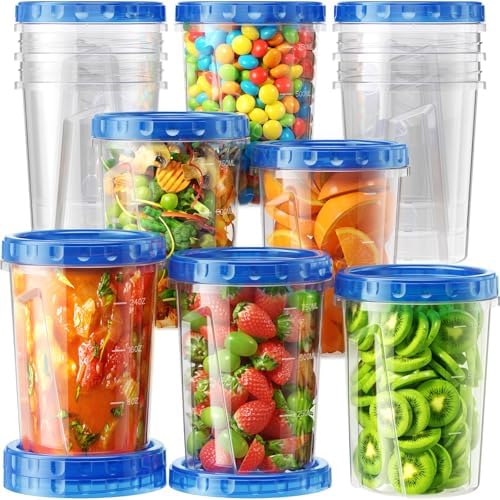 BiuLeon 12 Pack-34 oz Freezer Storage Containers, Plastic Food Storage Containers with Twist Top Lids, BPA Free and Reusable Soup Containers with Lids, Leakproof/Microwave/Dishwasher Safe
