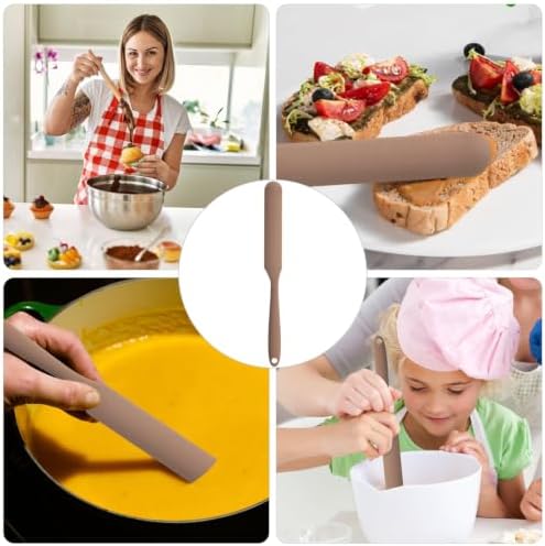 Silicone Jar Spatula,Non-Stick Heat Resistant Kitchen Thin Spatula,Sourdough Stirring Stick,Jam Spreader for Peanut Butter,Cake Cream Butter Spatulas for Scraping Icing Bread Cream (Red)