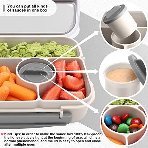 Amathley Bento Box Adult Lunch Box Kids,Lunch Containers for Adults/Kids/Toddler,5 Compartments Bento Lunch Box with Sauce Vontainers,Microwave & Dishwasher & Freezer Safe,BPA-Free (White)