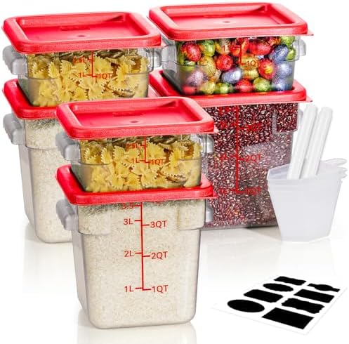 2QT&4QT 6PCS NSF Commercial Clear Food Storage Containers with Lids(RED)