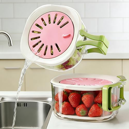 2-Pack Plastic Colander Strainer with Adjustable Vent Lid, Fridge Storage Container and Food Organizer Bin, Multi-use Veggie Tray Fruit Platter for Party