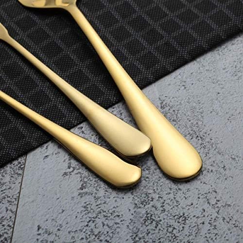 Berglander Stainless Steel Golden Titanium Plated Flatware Serving Set 6 Pieces, 5 Serving Pieces of 45 Pieces Flatware With 1 Cake Server, Serving Silverware Set (Shiny Golden)