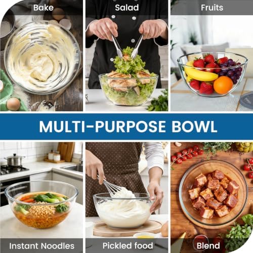 4.7 Qt Extra Large Glass Mixing Bowl, Glass Bowl for Sourdough Bread Making