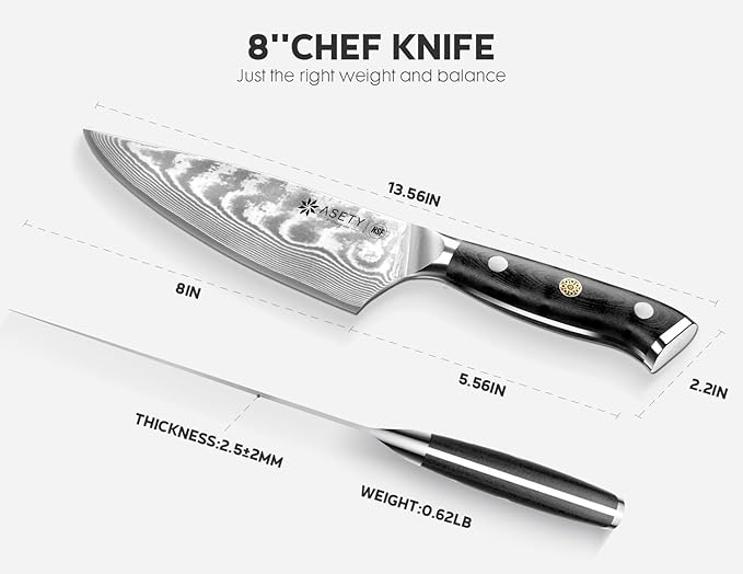 Damascus Chef Knife: 8-inch Razor-Sharp Japanese Chef Knife with VG10 Steel Core, Full Tang G10 Handle, NSF Food-Safe Professional Kitchen Knife with Sheath, Knife for Men