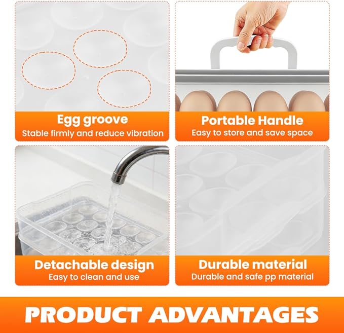 2-Layer Easter Deviled Egg Containers With Lid,48PCS Deviled Eggs Tray Carrier with Hand Injector Piping Tool, Platter Holder Organizer for Refrigerator Party Picnic Travel