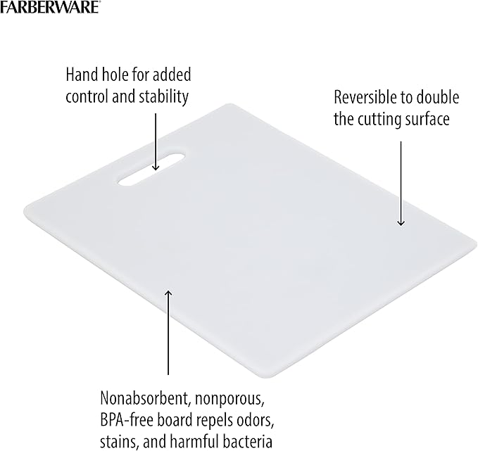 FARBERWARE Reversible Plastic Cutting Board,8x10 Inch,White,Dishwasher Safe,Non-Porous and Durable for Chopping,Slicing,Prep,Easy to Store,(Pack of 3)