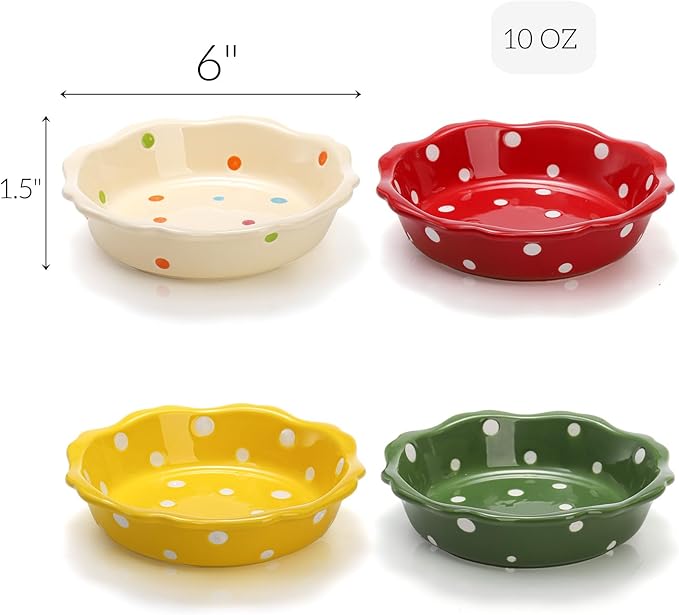 AVLA 4 Pack Ceramic Mini Pie Pans, 6 Inch Small Baking Pie Dish Plate, 10 oz Individual Deep Dish Pie Plate, Kitchen Bakeware Pot Pie Pans for Quiches, Tarts, Puddings, Apple Pecan Pie, Oven Safe
