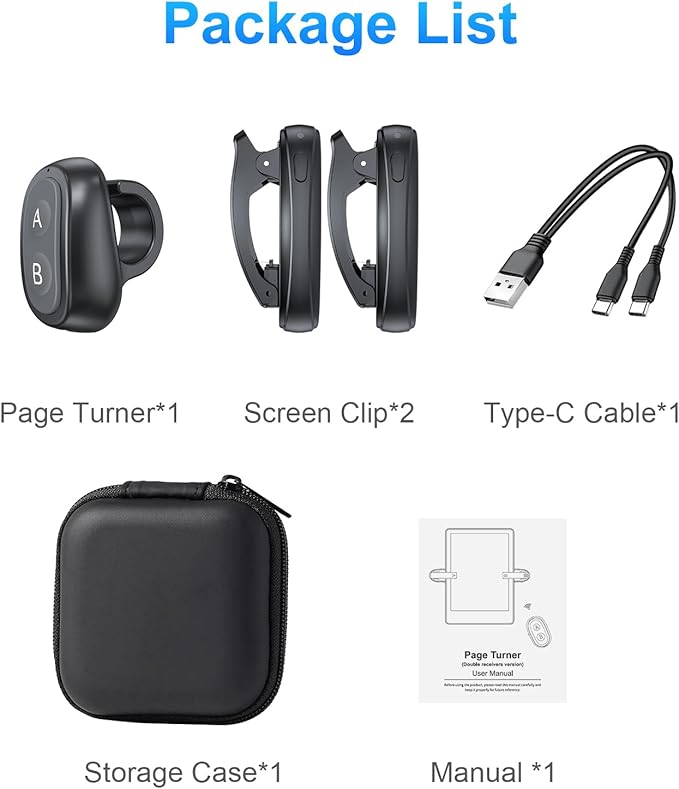 [2 Clips] Page Turner for Kindle Paperwhite: Kindle Remote Page Turner, Finger Ring Kindle Clicker Page Turner for iPad Android Tablets Reading Novels/Comics, Phone Camera Control Triggers(Black)