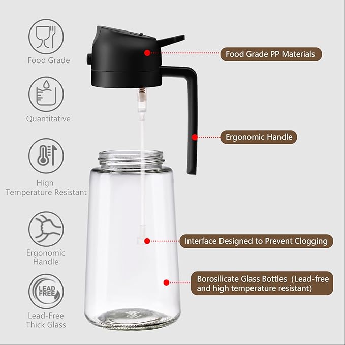 2PCS Oil Sprayer for Cooking, 16oz/470ml Glass Oil Dispenser/Pour Bottle, Kitchen Accessories, Kitchen Gadgets for Air Fryer, Salad, BBQ, with Stickers (Black,Black)
