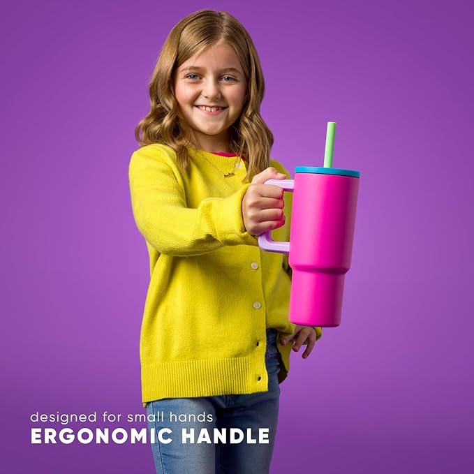 Simple Modern Kids 24 oz Tumbler with Handle and Silicone Straw Lid | Spill Proof and Leak Resistant | Reusable Stainless Steel Bottle | Gift for Kids Boys Girls | Trek Collection | Radiate Red