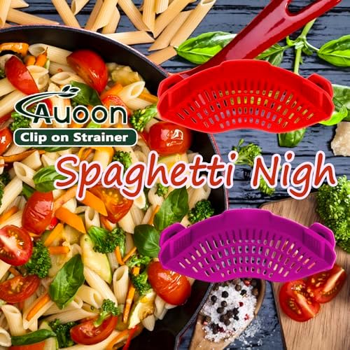 AUOON Clip On Strainer Silicone for Pots, Standard 8.86 x 3.55in, Purple