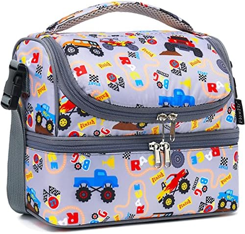 FlowFly Double Decker Cooler Insulated Lunch Bag Large Tote for Boys, Girls, Men, Women, With Adjustable Strap (Truck)